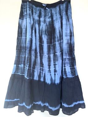 Boho Tie Dye Cotton Maxi Skirt Made in India Smocked Waist Tiered • Size 1X